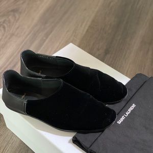 Saint Laurent black velvet/ leather loafers